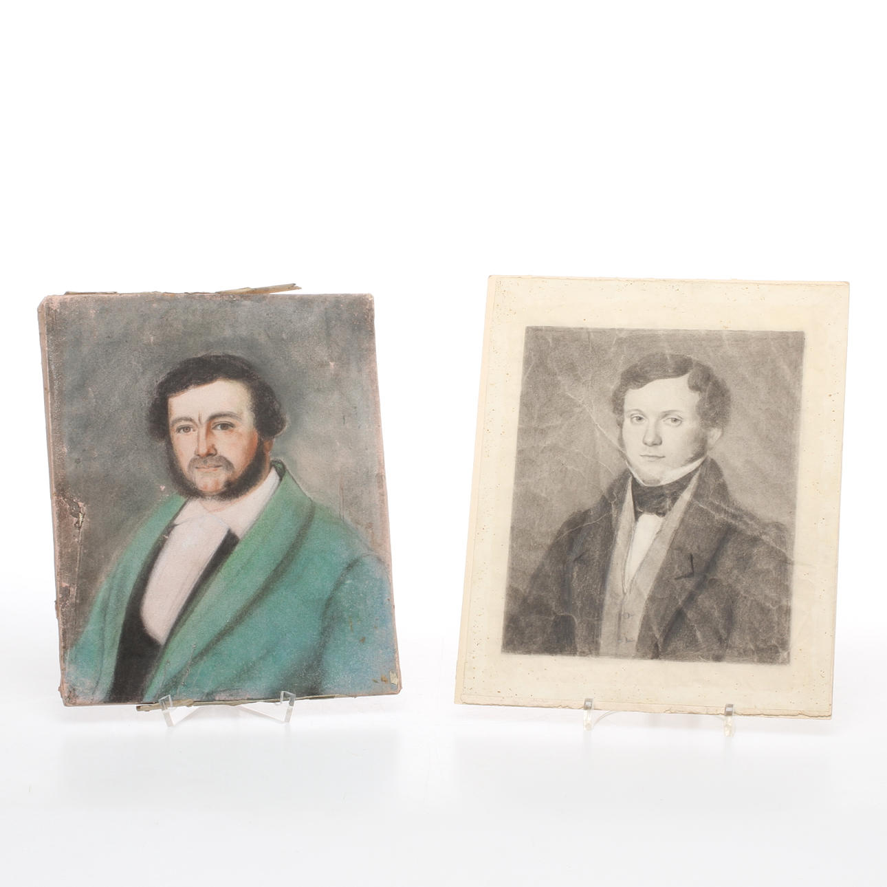 OIDENTIFIERAD KONSTNÄR. porträtt, 2 st, föreställande Wilhelm von Braun, kol samt blandteknik på papper, 1800-tal.