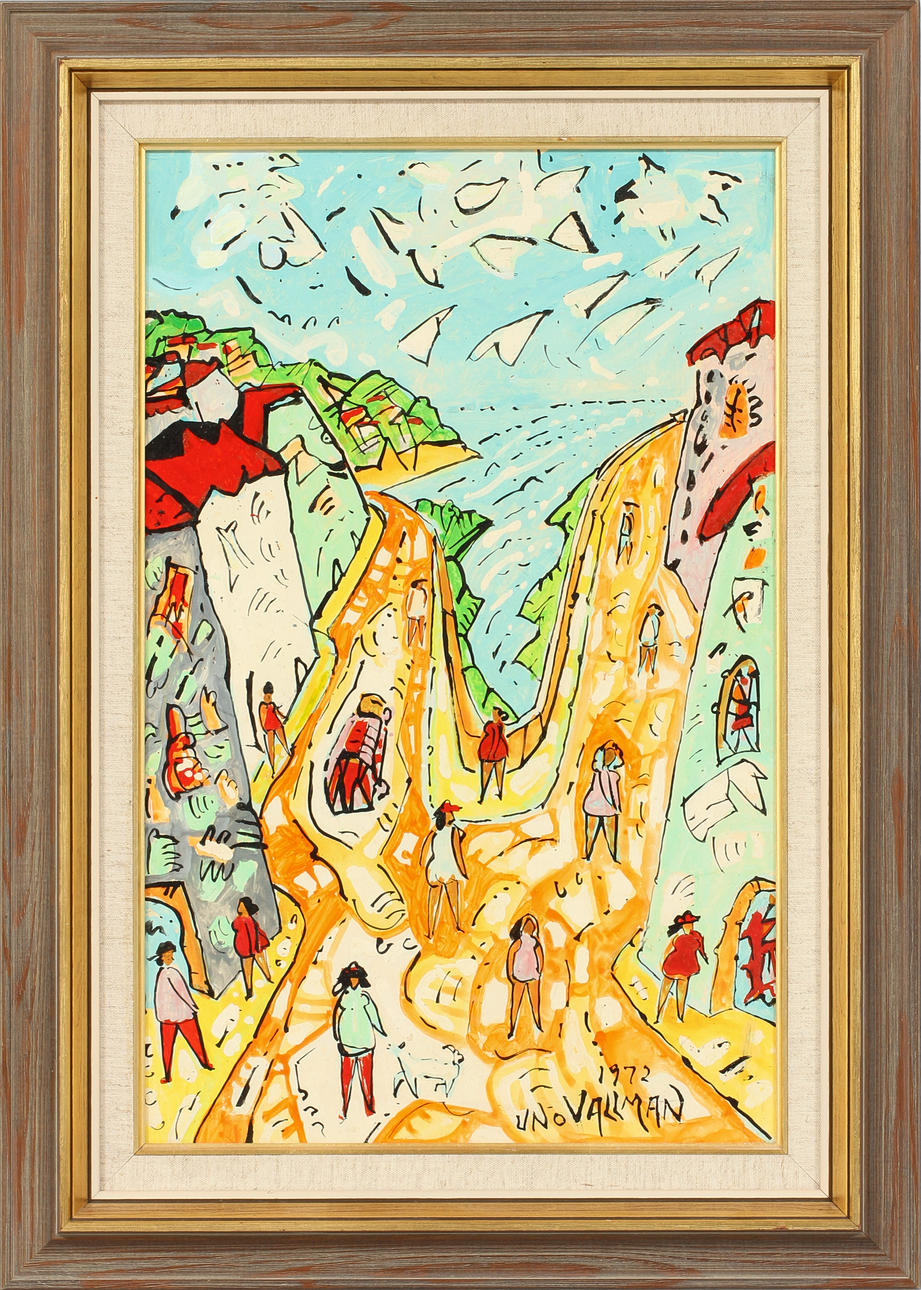 UNO VALLMAN. Sydländsk kustby. Olja på pannå. Signerad och daterad 1972.