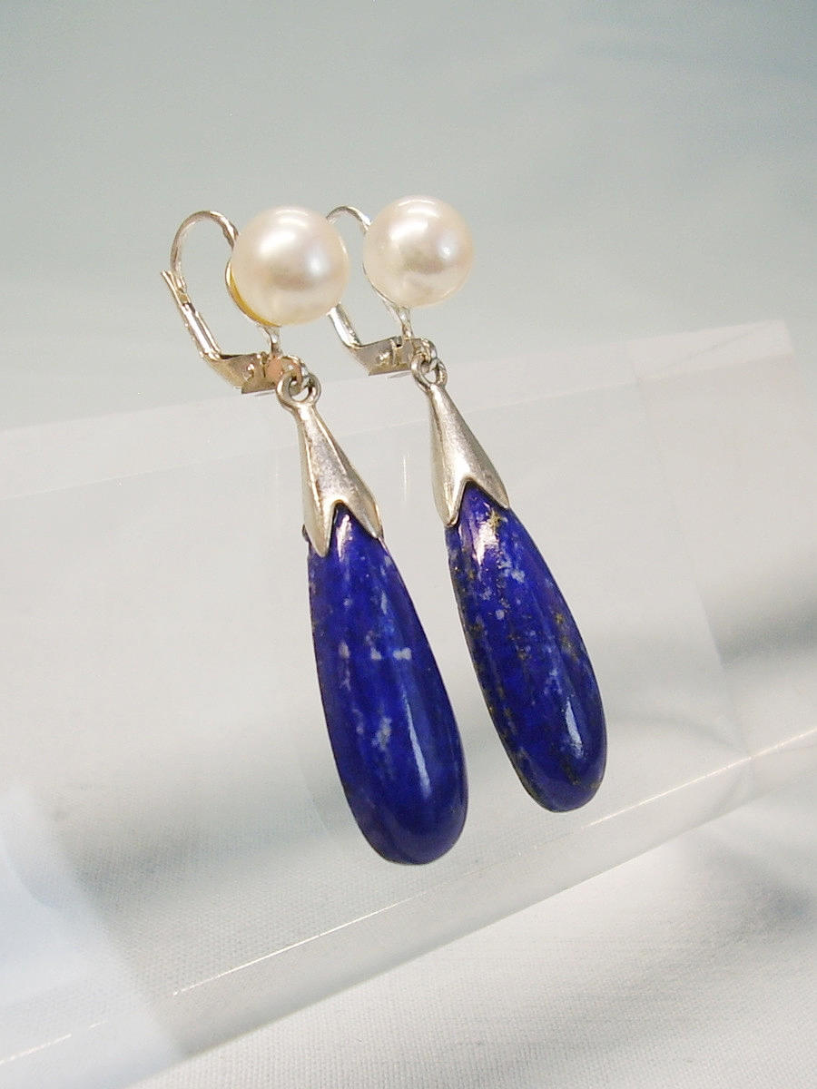 LAPIS LAZULI - PÄRLÖRHÄNGEN SILVER 925.