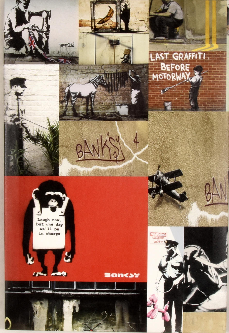 BANKSY. EFTER. Väggpaneler, offsettryck, 5 st.