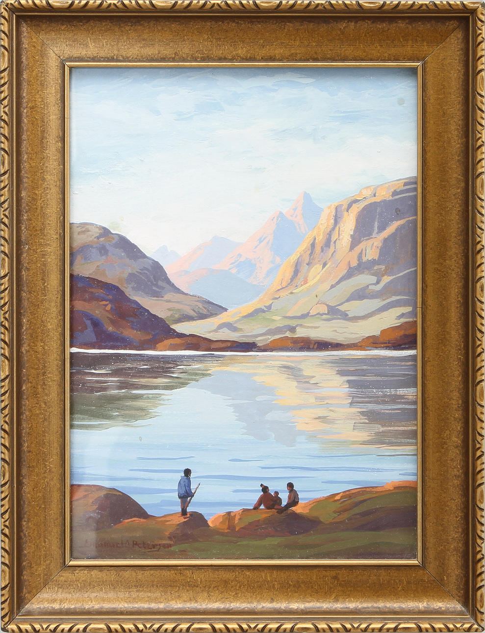 EMANUEL AAGE PETERSEN. Inuiter på Gröndal. Gouache. Signerad.