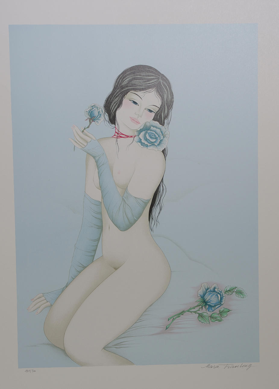 MARA TRAN LONG. Nu á la rose, färglitografi, signerad.