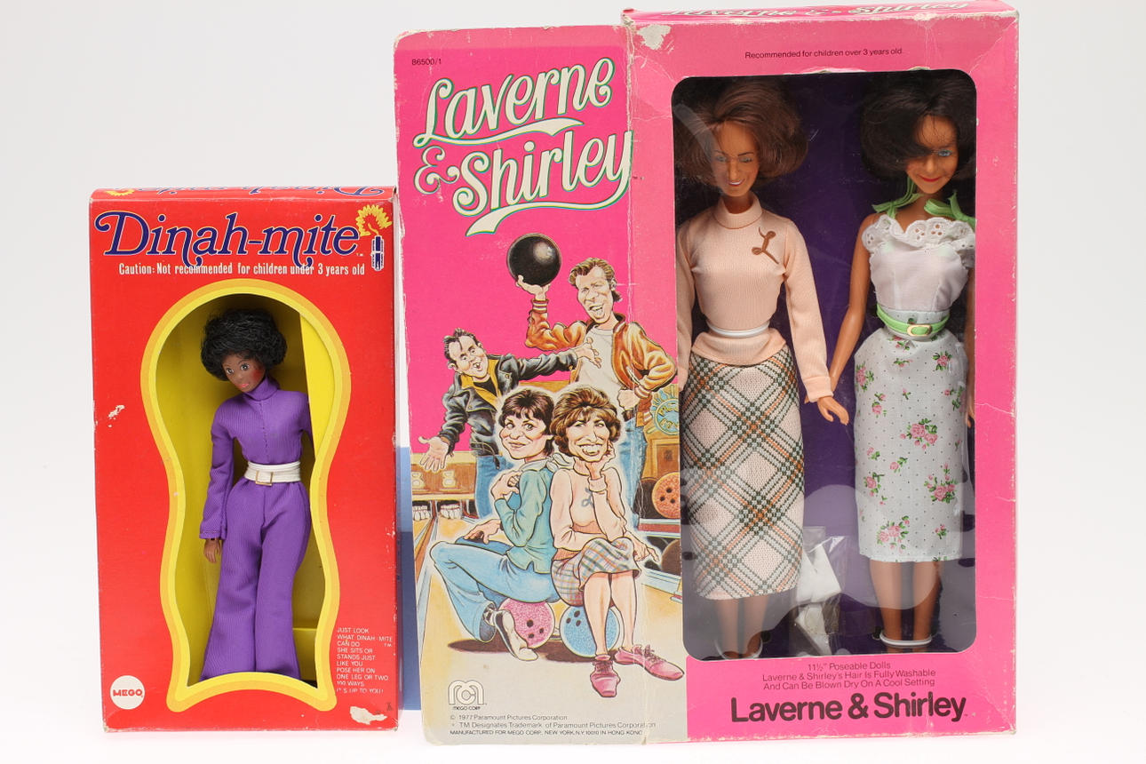 MEGO CORP LAVERNE AND SHIRLEY I ORIGINALFÖRPACKNING 1977 SAMT DINAH-MITE I ORIGINALFÖRPACKNING.