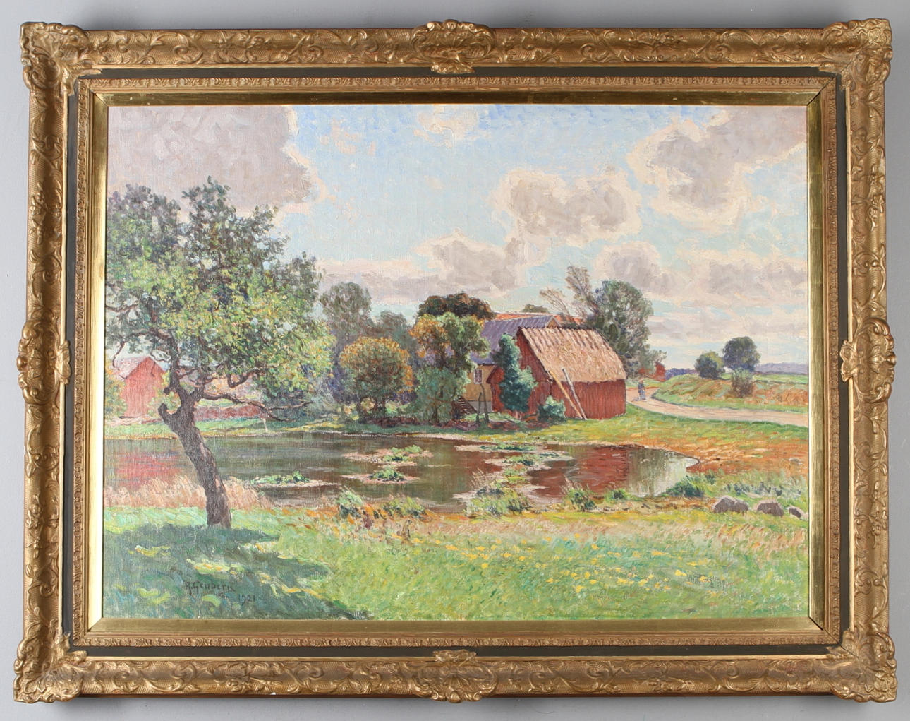 ANTON GENBERG. Gårdsmotiv, olja på duk, signerad och daterad 1921.