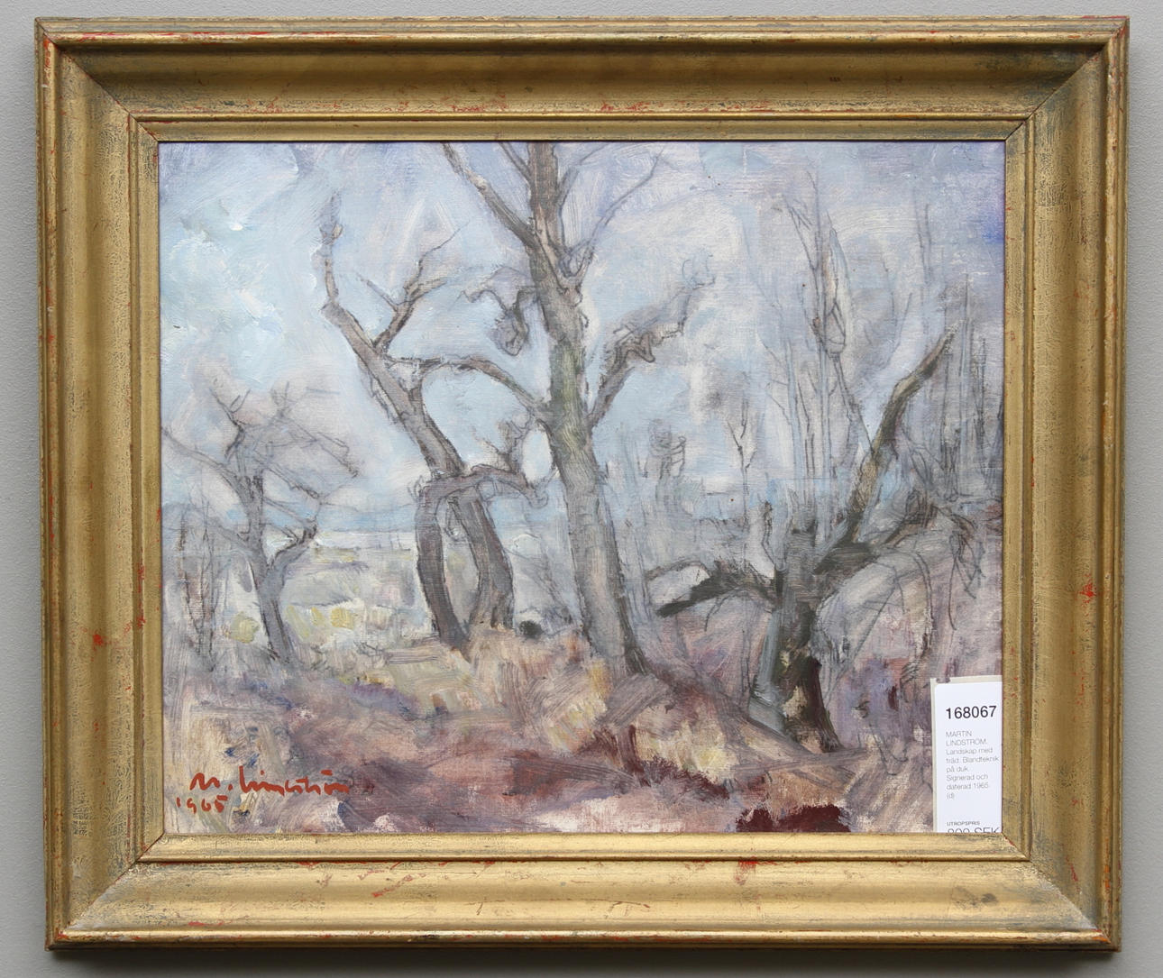 MARTIN LINDSTRÖM. Landskap med träd. Blandteknik på duk. Signerad och daterad 1965.