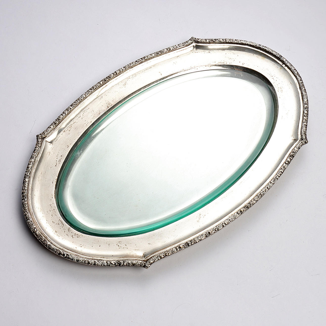 SERVING PLATE, silver, Austria/Hungary, with glass insert.