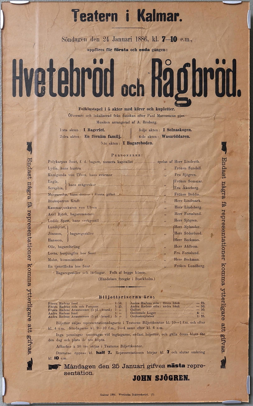 TEATERAFFISCH, 1886, Teatern i kalmar.