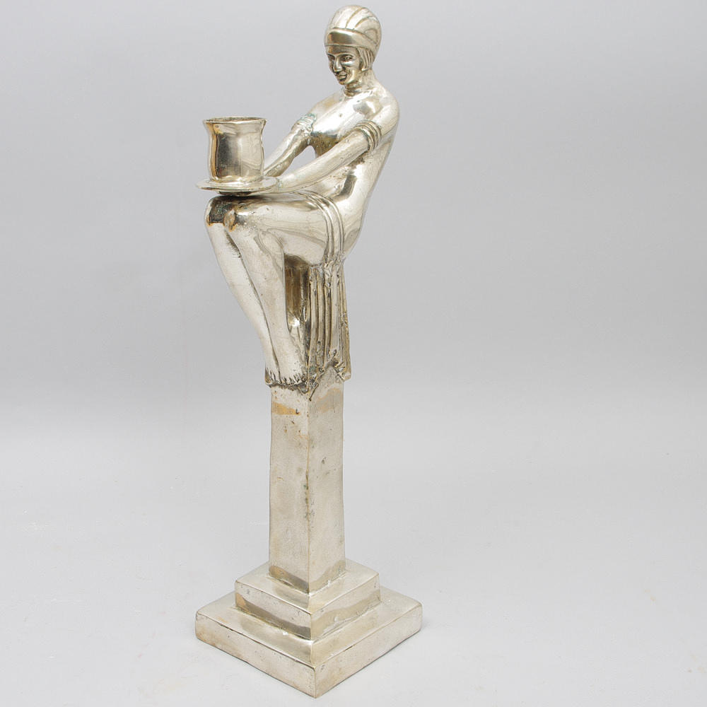 LJUSSTAKE, försilvrad brons, Art Deco-stil.