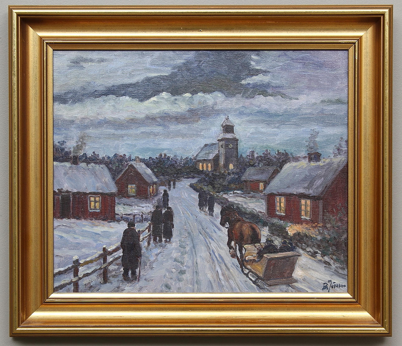 BROR JÖNSSON. På väg till kyrkan. Olja på duk. Signerad B.Jönsson.