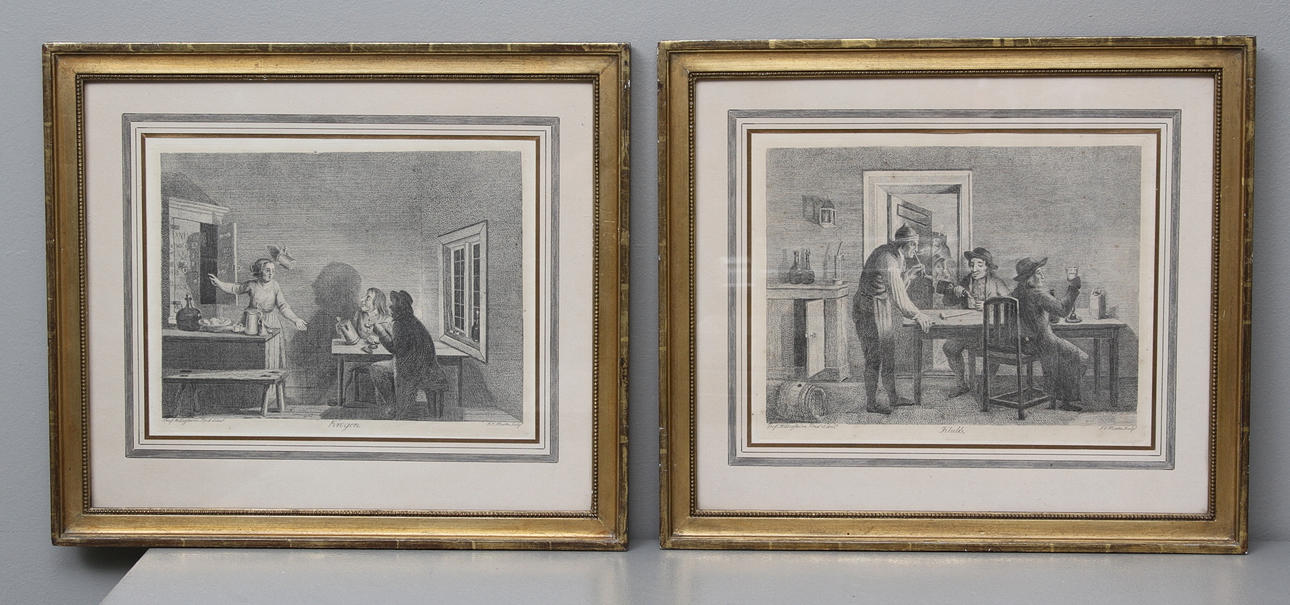 AKVATINT. 2 st. "Krogen" samt "Klubb". Efter Hillerström. 1800-talets slut.