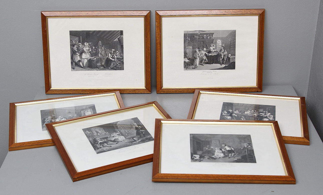 WILLIAM HOGARTH. 6 st. Grafiska blad efter. 1900-tal.