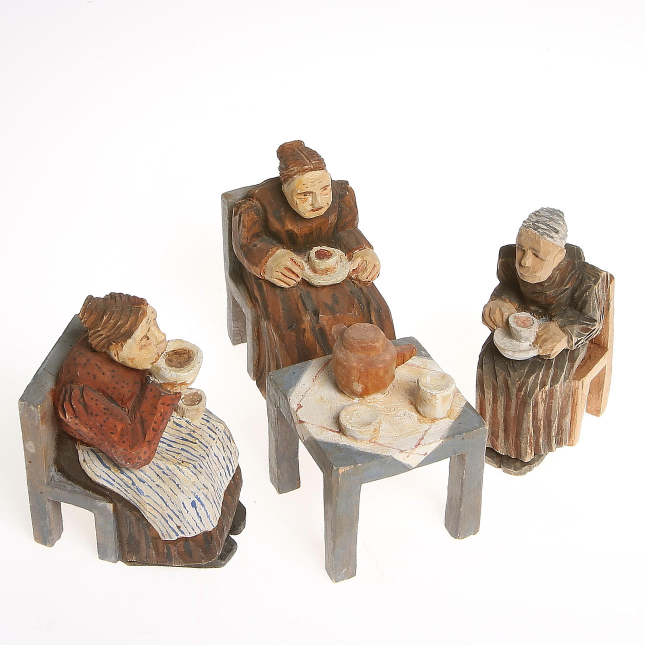 IDA MALM. Skulpturer, 4 delar, trä, 1940-tal.