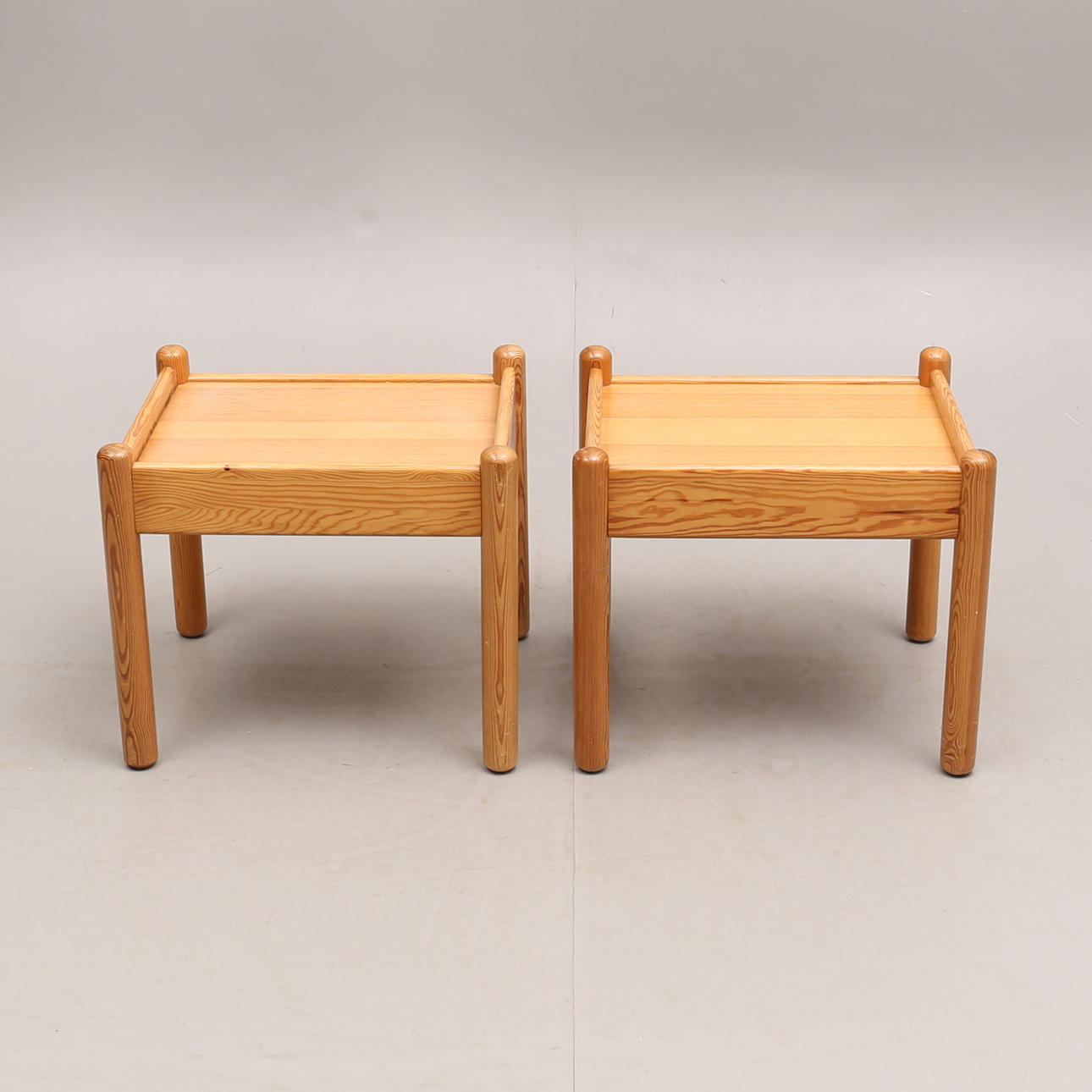 BEDSIDE TABLES, a pair, pine, KJW, 1970s.