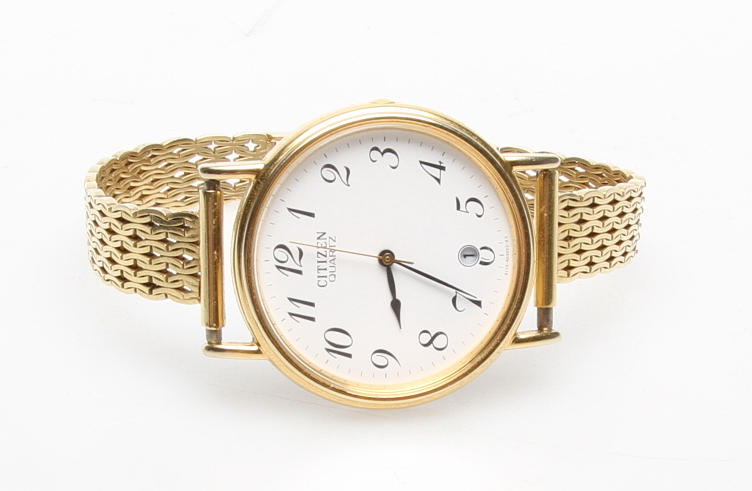 ARMBANDSUR CITIZEN, FÖRGYLLT MED GULDARMBAND 18K.