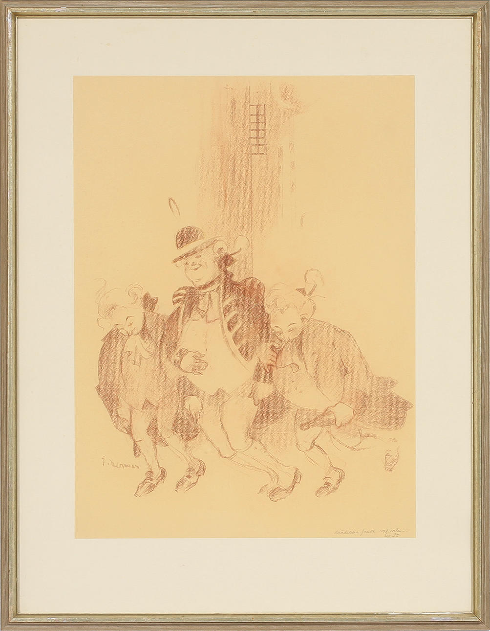 EINAR NERMAN. Ur Fredmans epistlar "Bröderna fara väl vilse...Ep 35"rödkrita på papper, signerad.