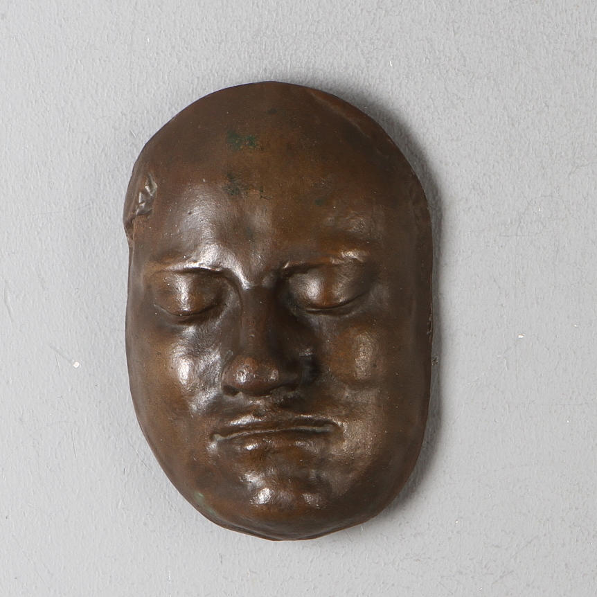 SKULPTUR, brons, Karl XIIs dödsmask, 1900-tal.