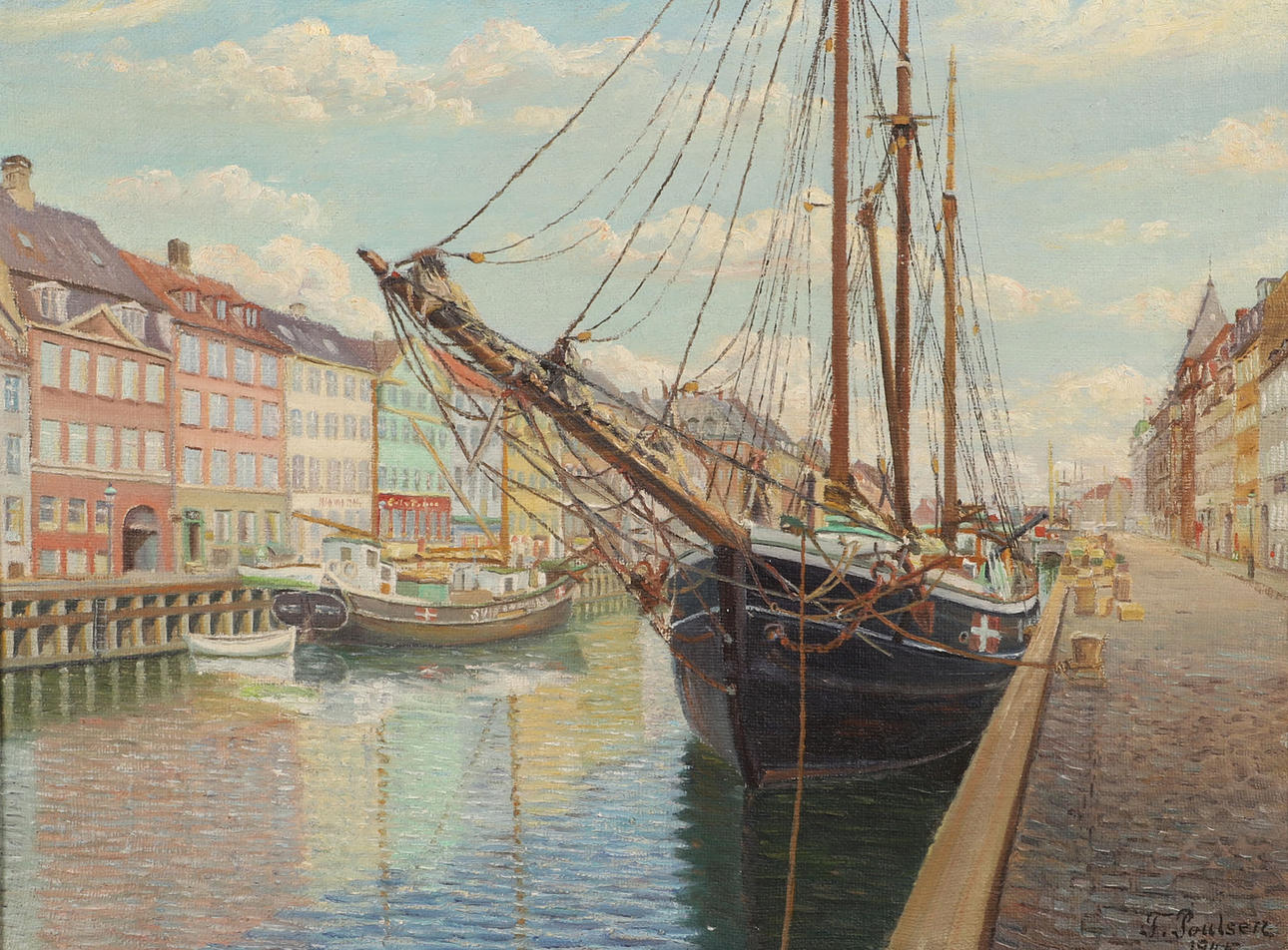 OIDENTIFIERAD KONSTNÄR. Nyhavn, oil on canvas, signed F. Paulsen 1945.