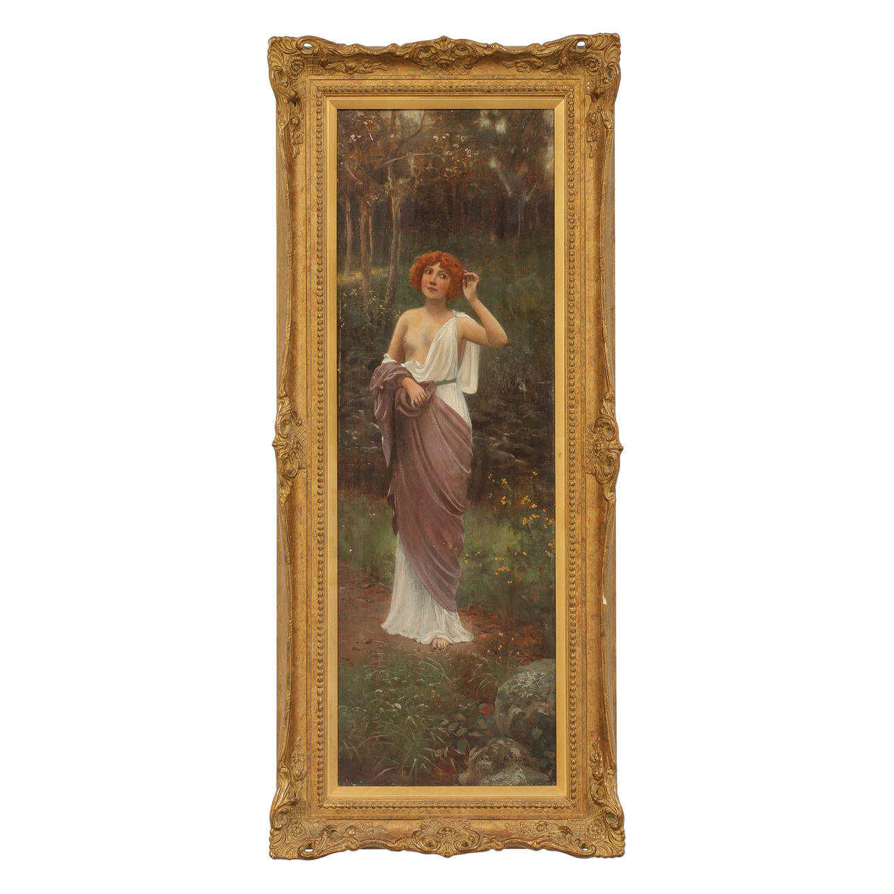 OKÄND KONSTNÄR. Efter Abbey Altson, kvinnofigur, olja på duk, bär signatur, daterad 1903.