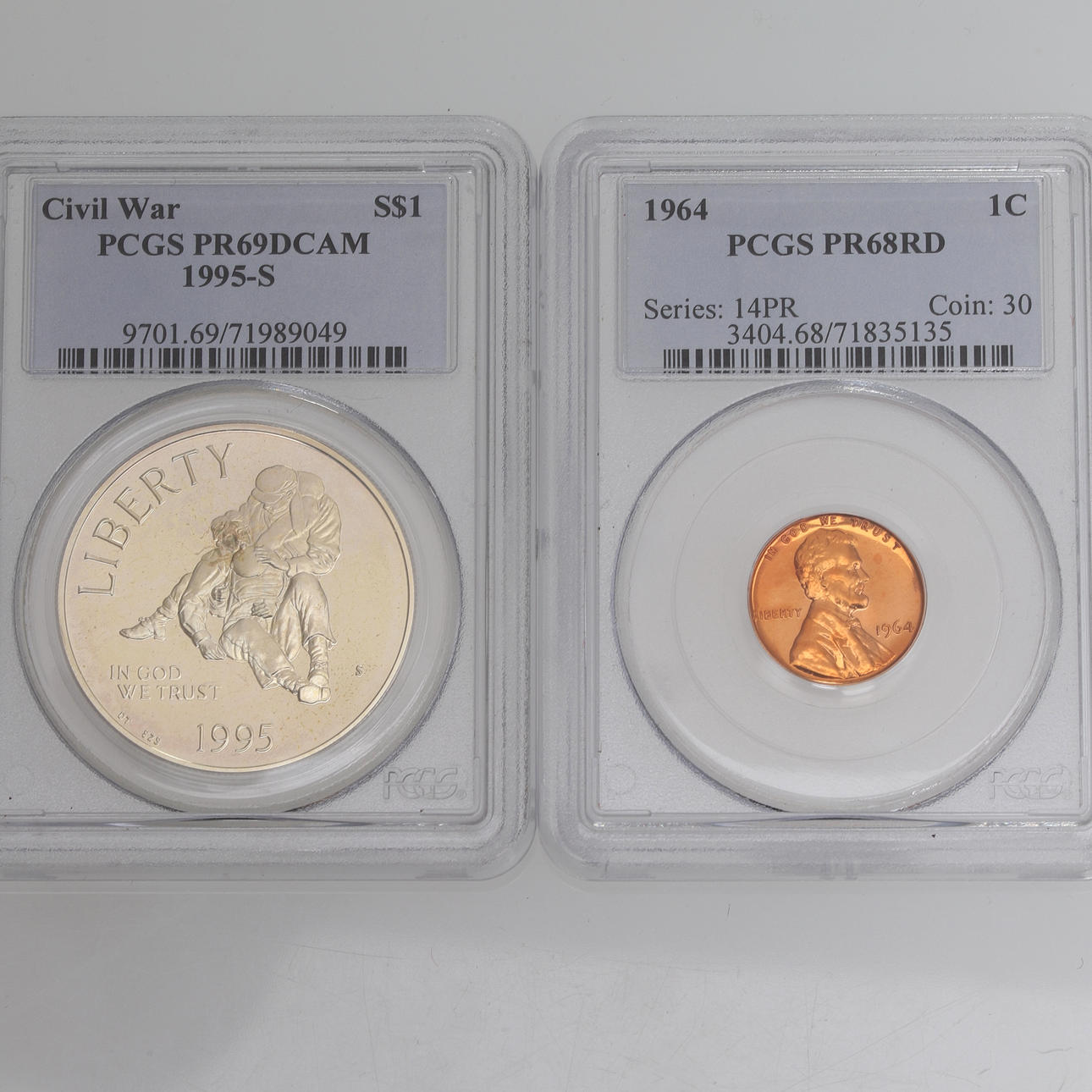 MØNT, 2 stk, en dollar & en cent, USA.