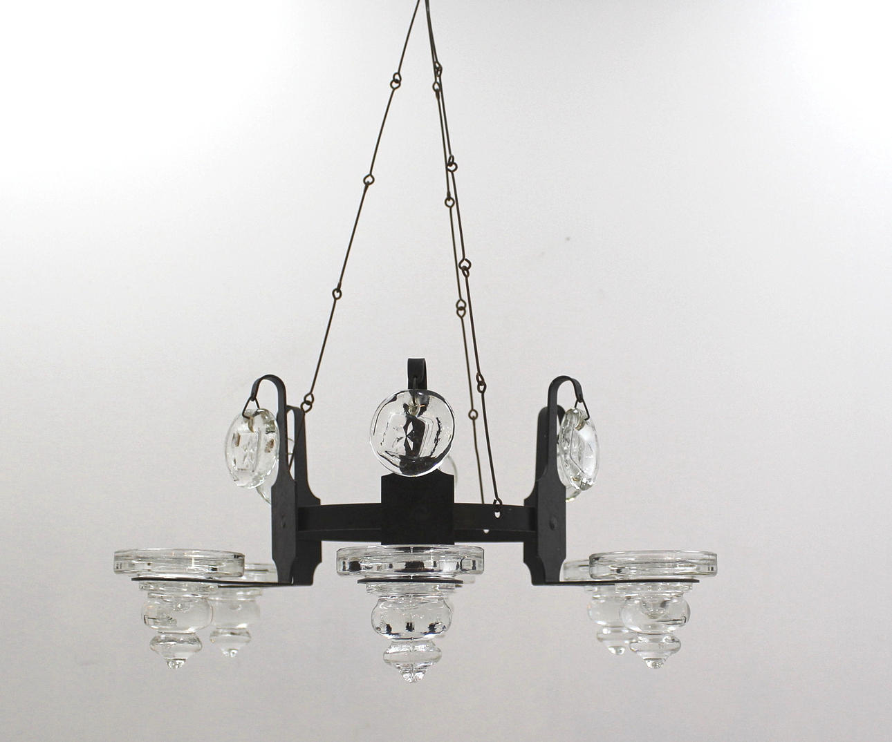 LJUSKRONA av glas och järn 6 ljushållare.