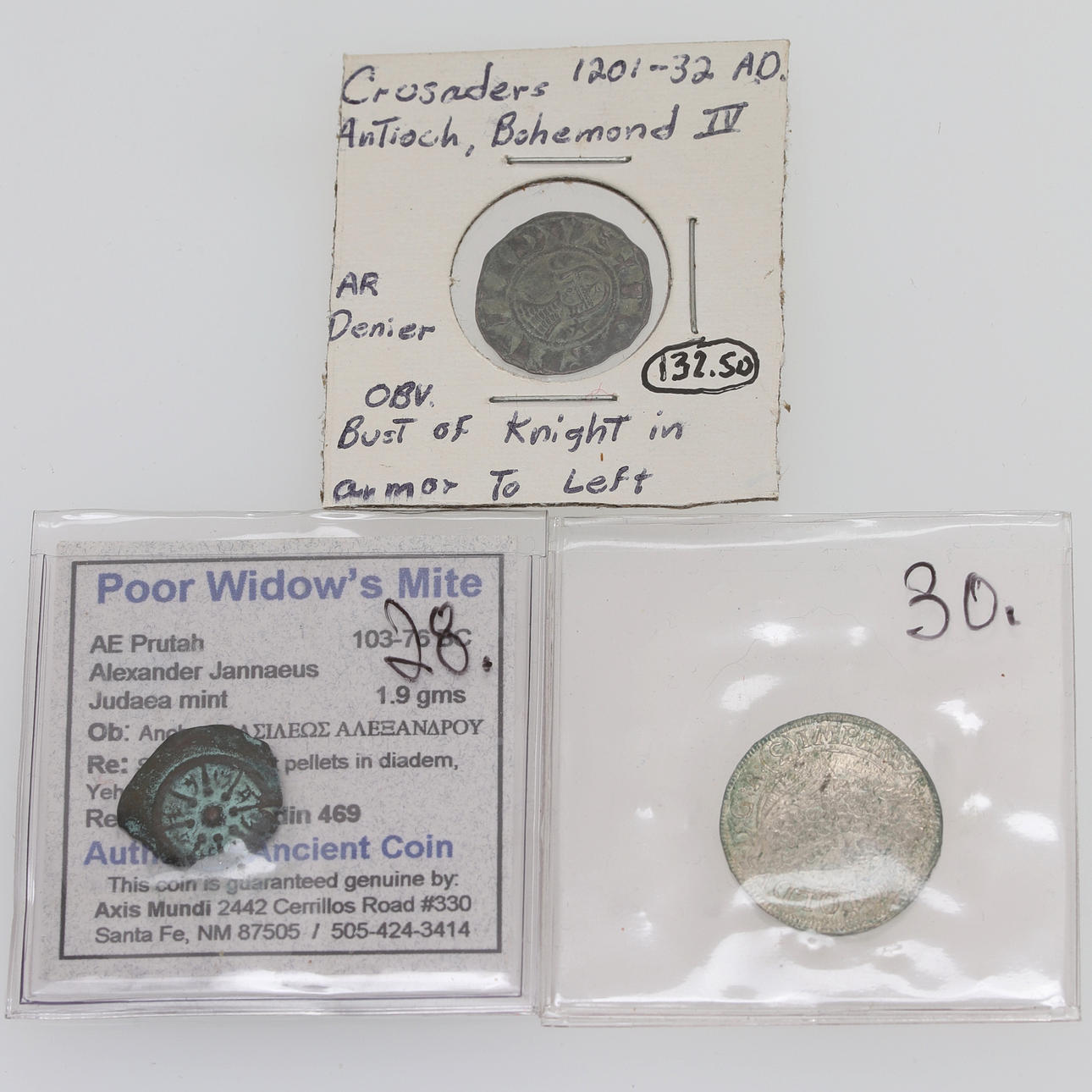 MÜNZEN, 3 Stück, u.a. 1 Denier Bohemund IV.