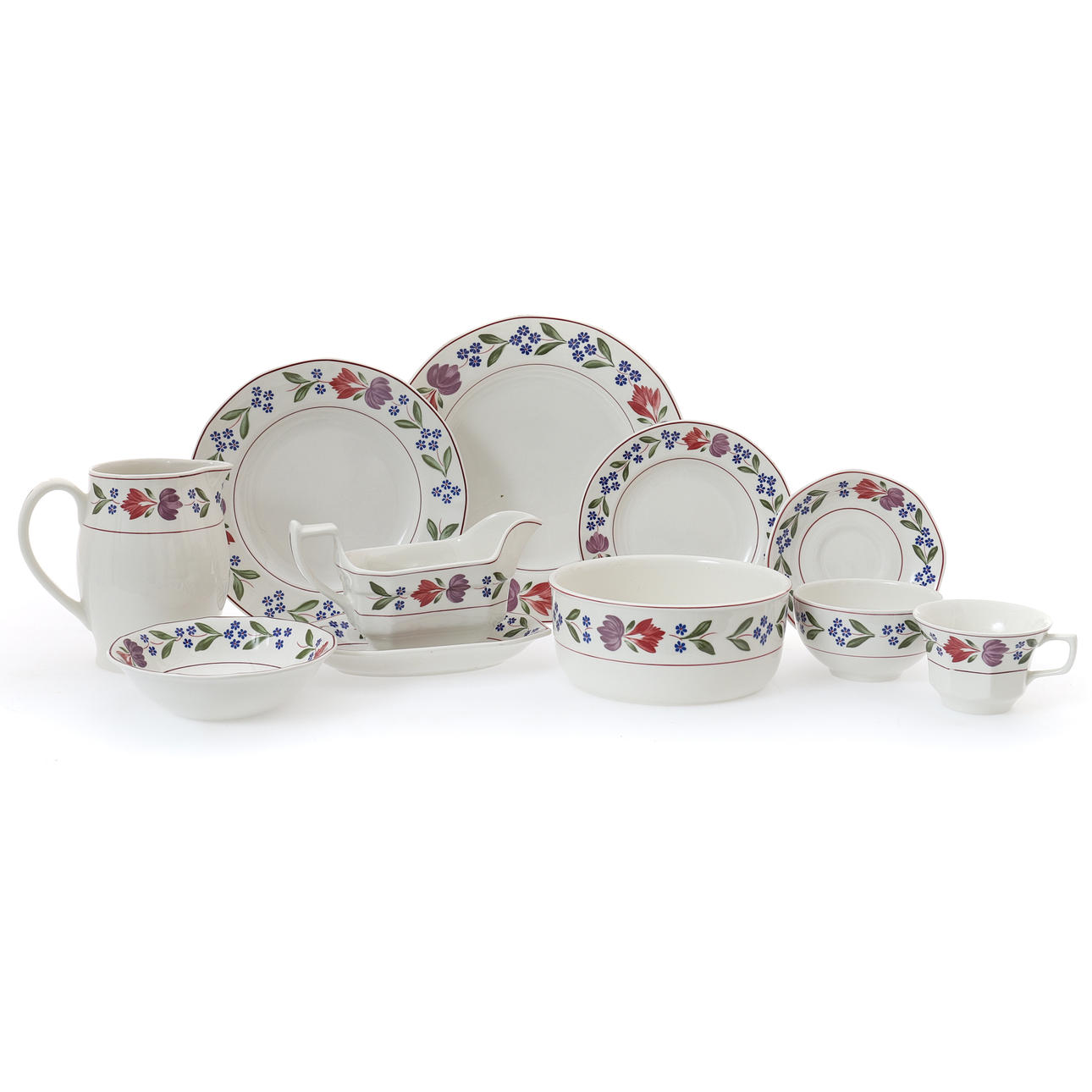 AN ADAMS OLD COLONIAL PATTERN 47-PIECE TEA AND DINNER SERVICE.