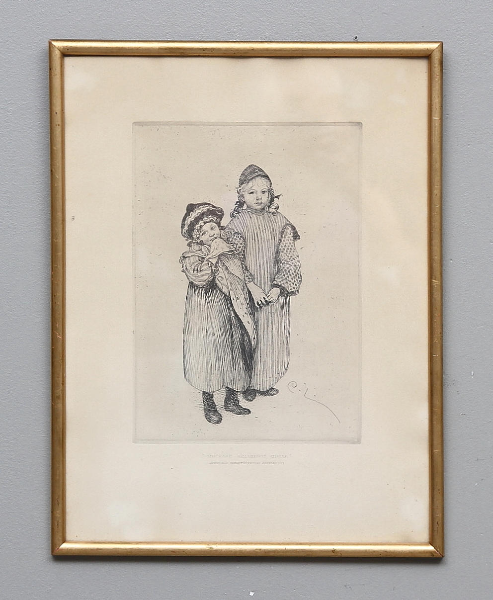 CARL LARSSON, "Snickare Hellbergs ungar", Etsning. Signerad i plåten.