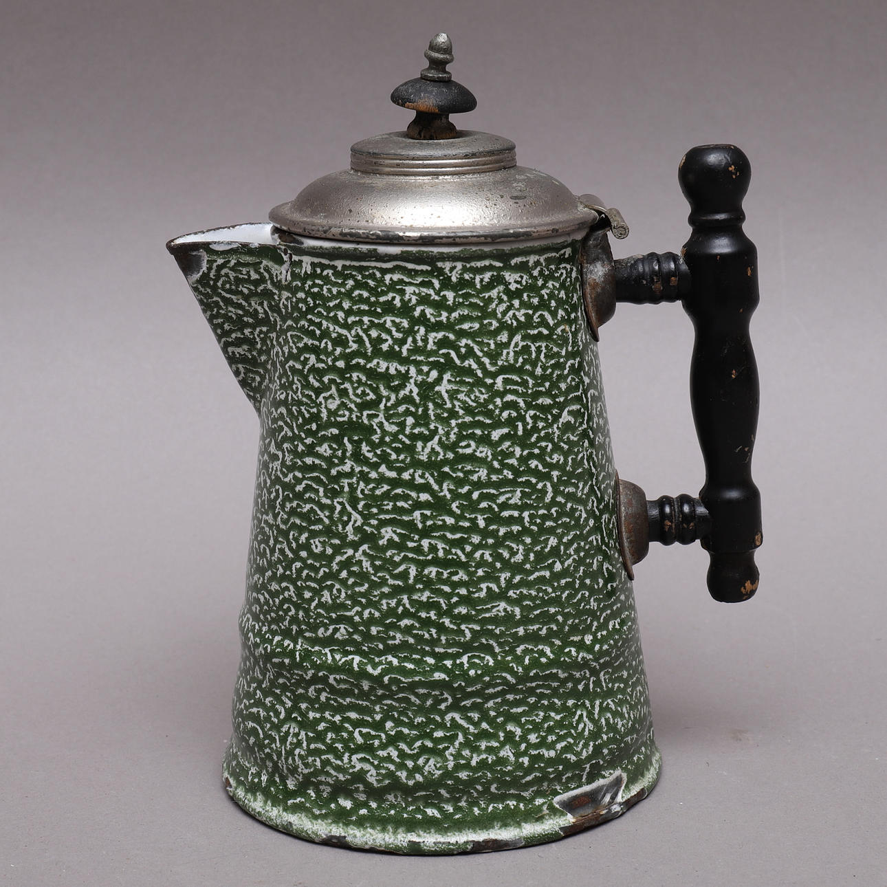 COFFEE POT, enamelled metal, granite enamel.