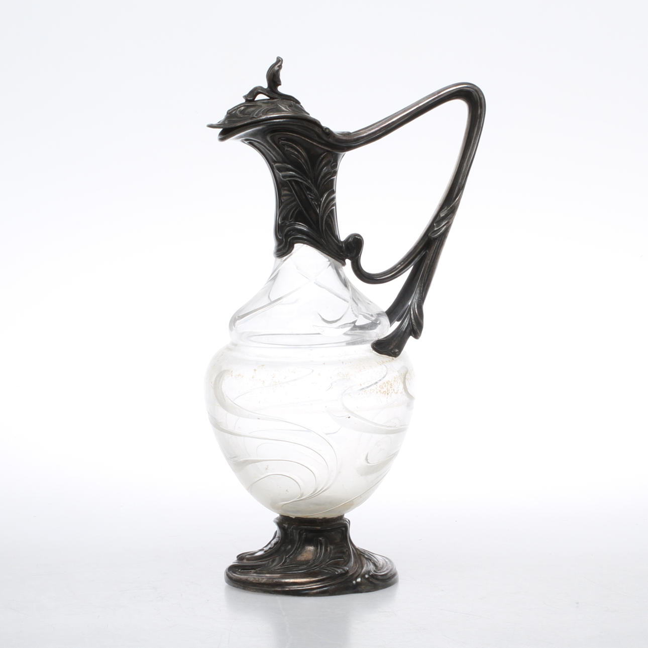 VINKANNA, glas och nysilver, art nouveau, Victor Saglier, Frankrike, omkring sekelskiftet 1900.