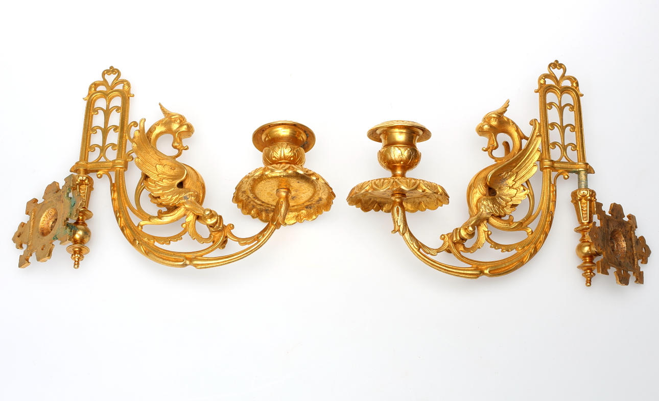 LAMPETTER, 1 par, brännförgyllda, 1800-tal.