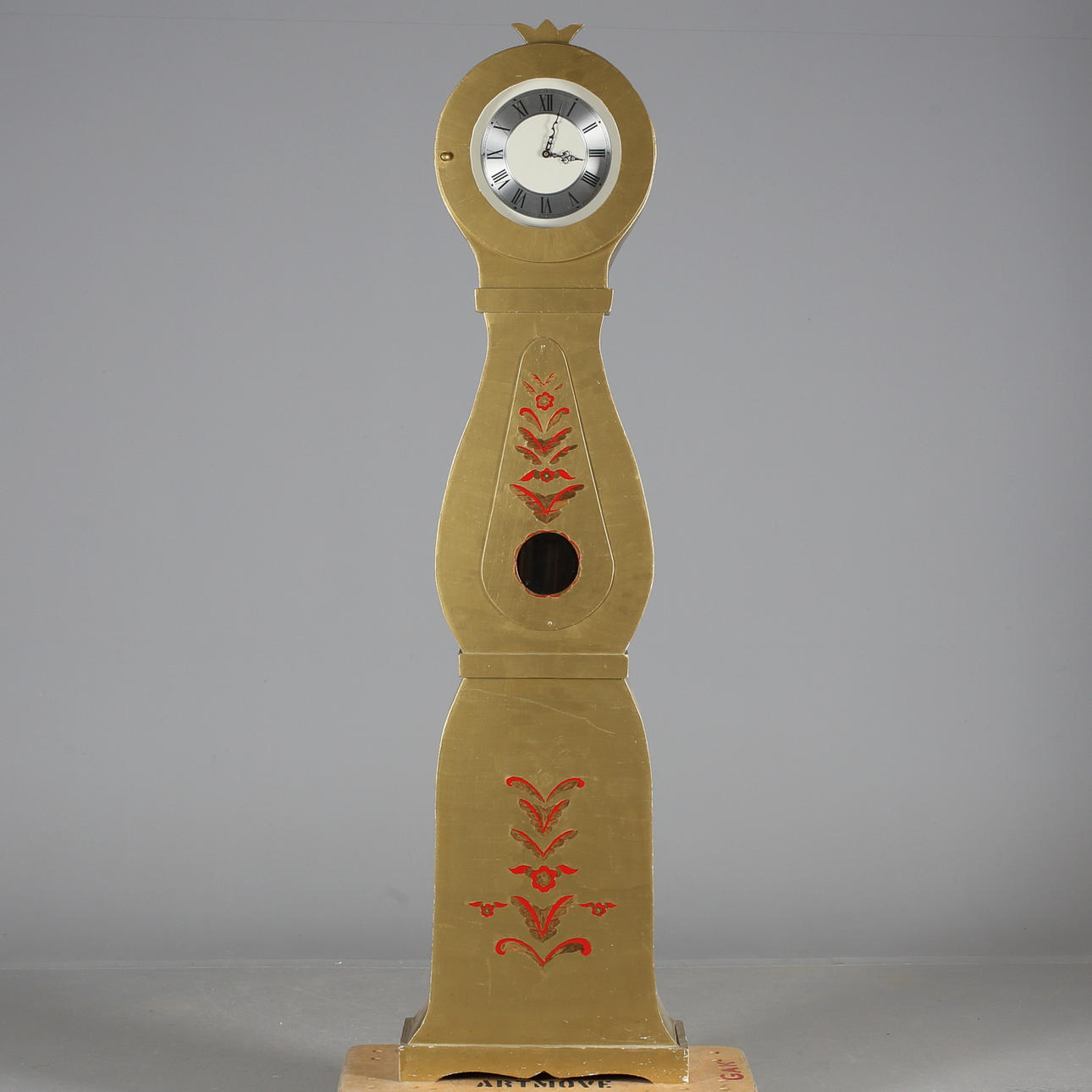 FLOOR CLOCK, painted plywood, battery clockwork, 19/2000s.