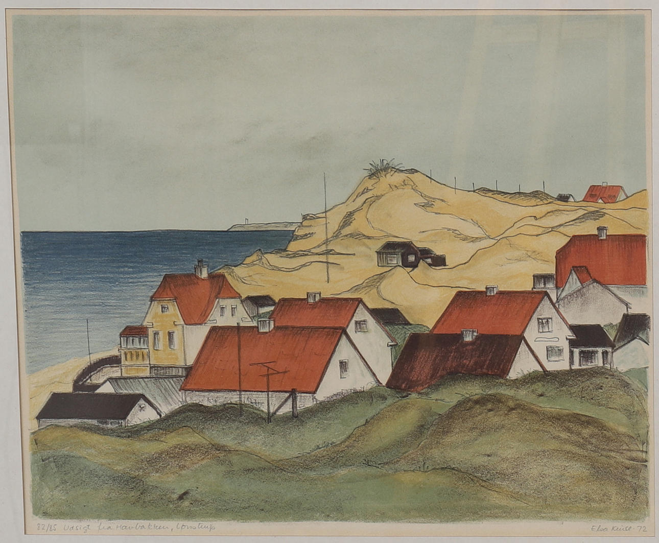 ELSA KRUSE. Color lithograph, "Lönstrup Jylland", signed, numbered 82/85, dated -72.