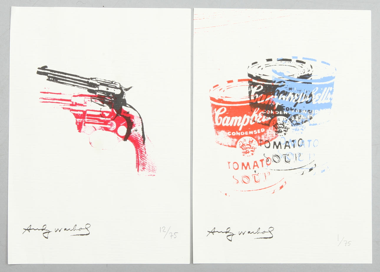 ANDY WARHOL. EFTER. 2 st. Pistoler samt Cambells, tryck. Numrerade.