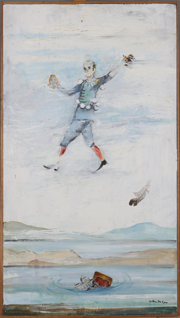 WILLEM DE GEER. "Un des Cyrenos de Bergerac du monde á Stockholm. Mix media. Signerad.