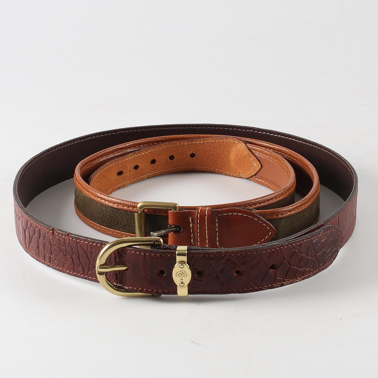 BELTS, 2 pcs. leather, Mulberry, England.