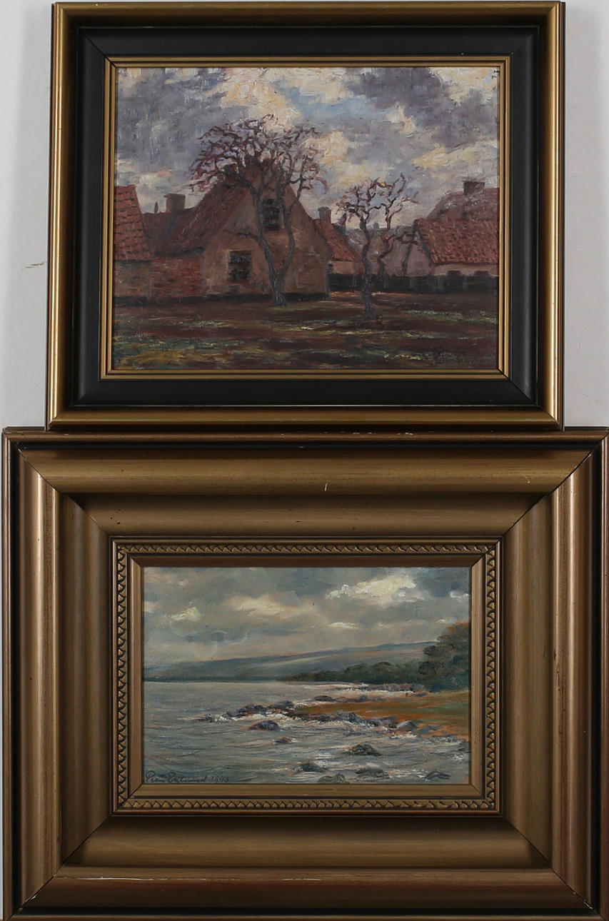 PER EKHLUND. Stadsbild och kustlandskap. Oljor på pannåer, 2 st, Signerade Pehr Eklund.