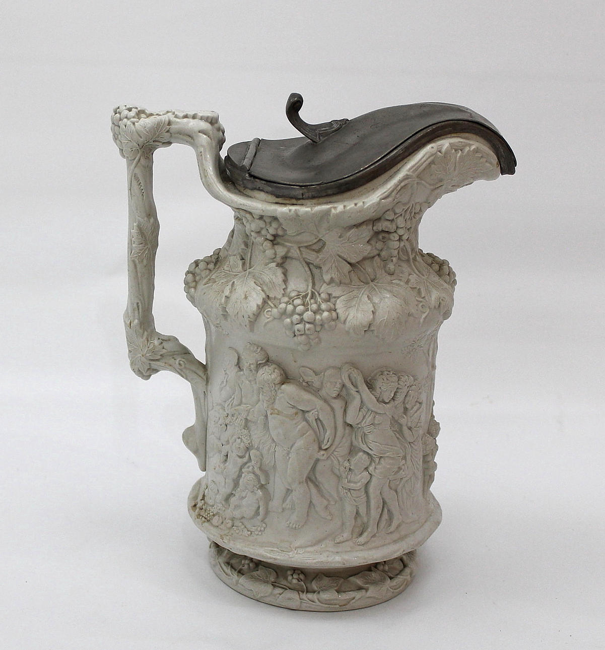 KANNA av porslin med lock av tenn Charly Meigh 1800-talets mitt.