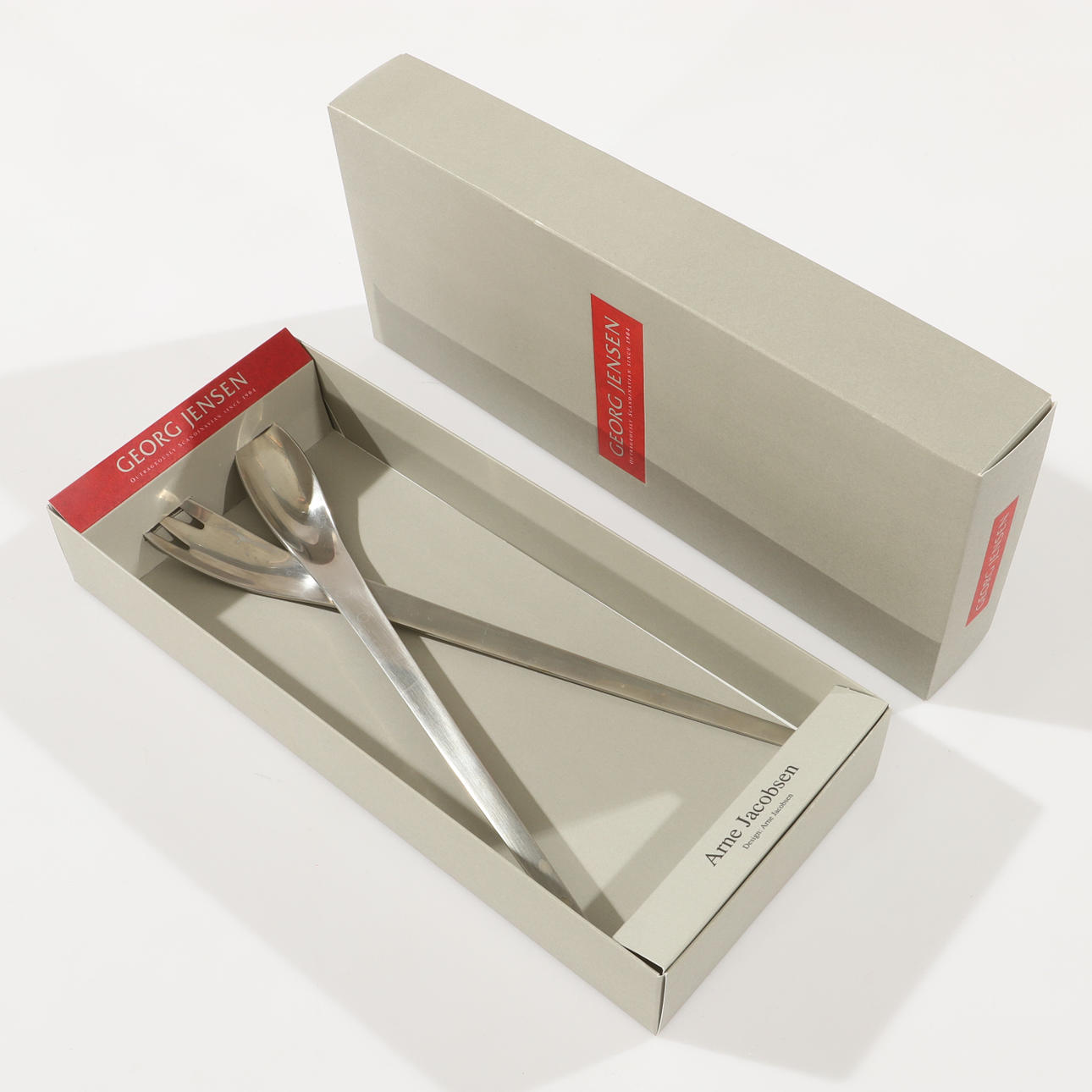 ARNE JACOBSEN. Salatbestik, 1 par, rustfrit stål, Georg Jensen.