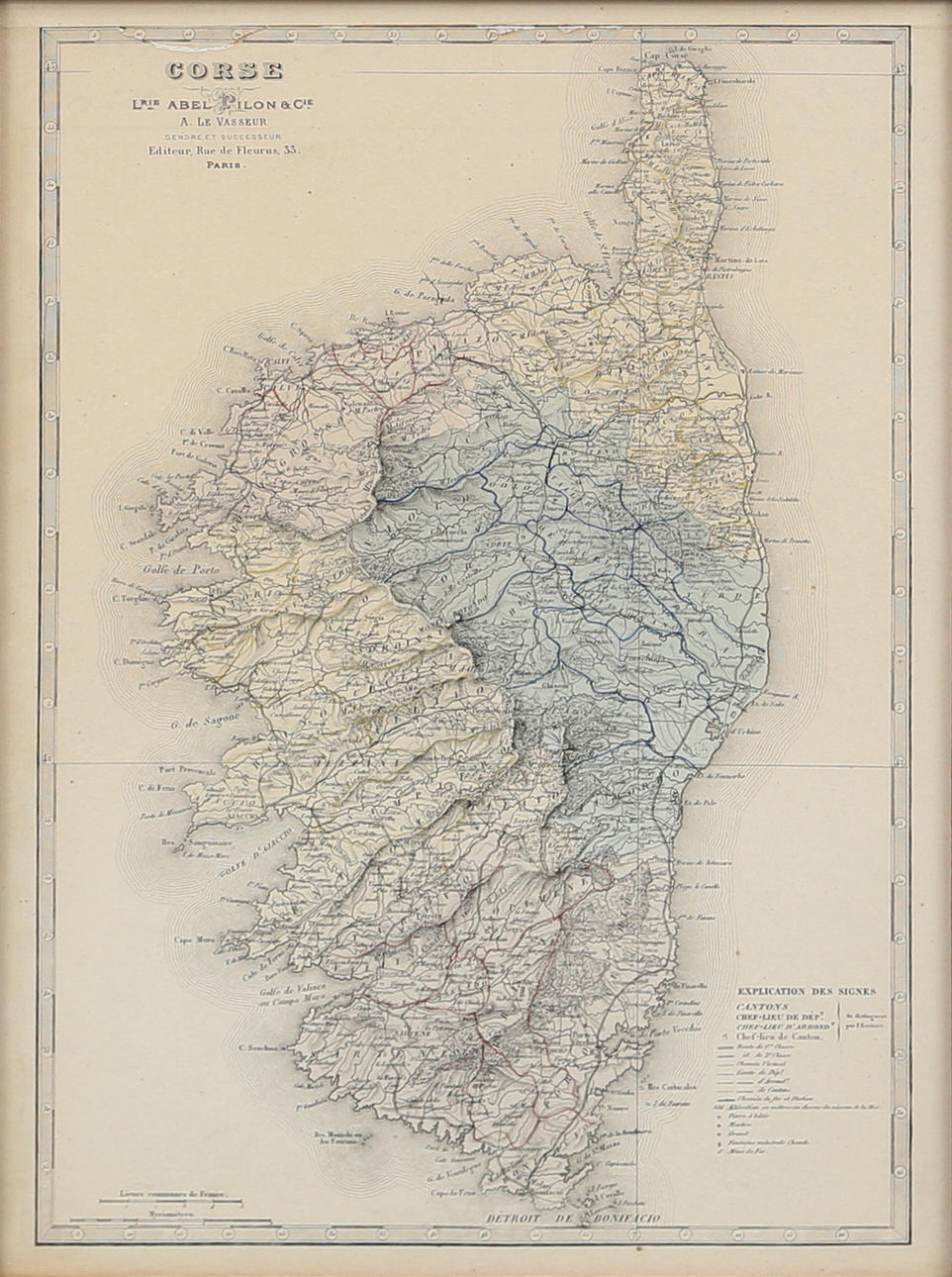 KARTA över Korsika, 1900-talets början.