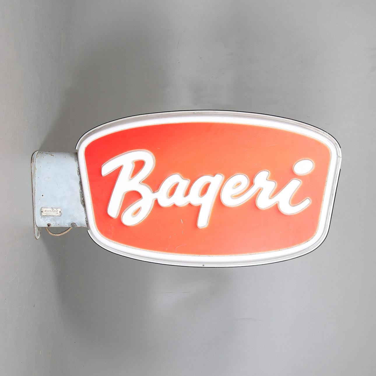 REKLAMSKYLT, plast, "BAGERI", Roos Neon, Västerås 1950/60-tal.