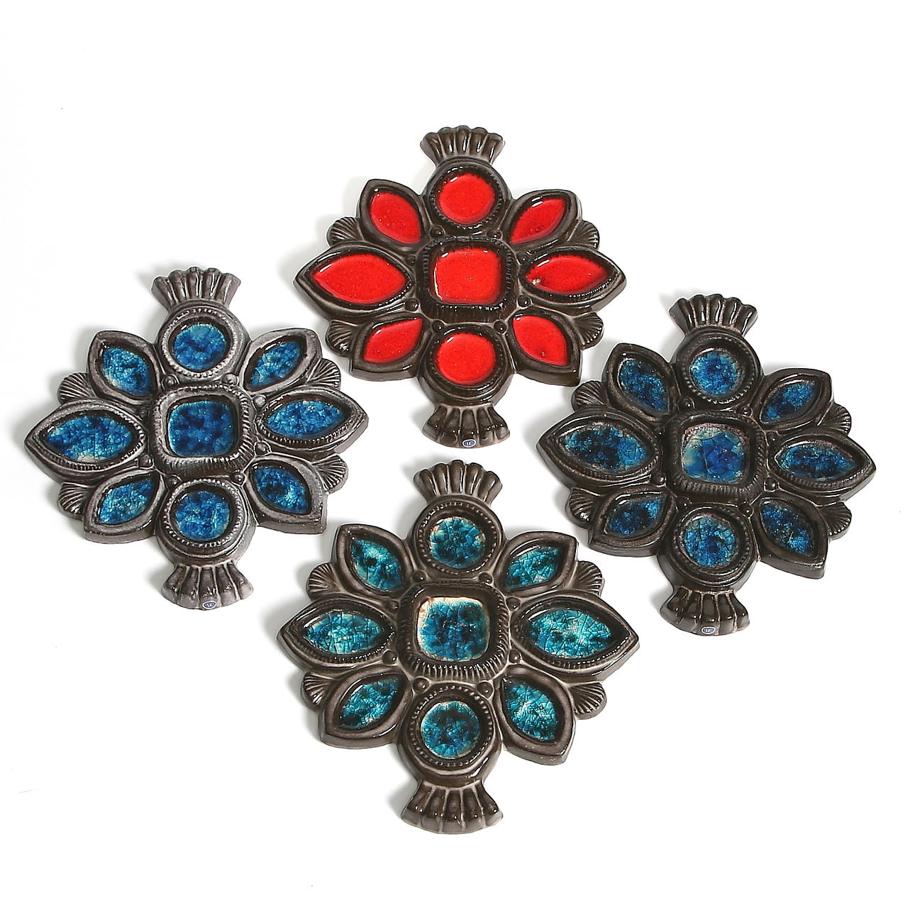 VÄGGPLATTOR, 4 st. lergods, Irma Yourstone, Upsala Ekeby.