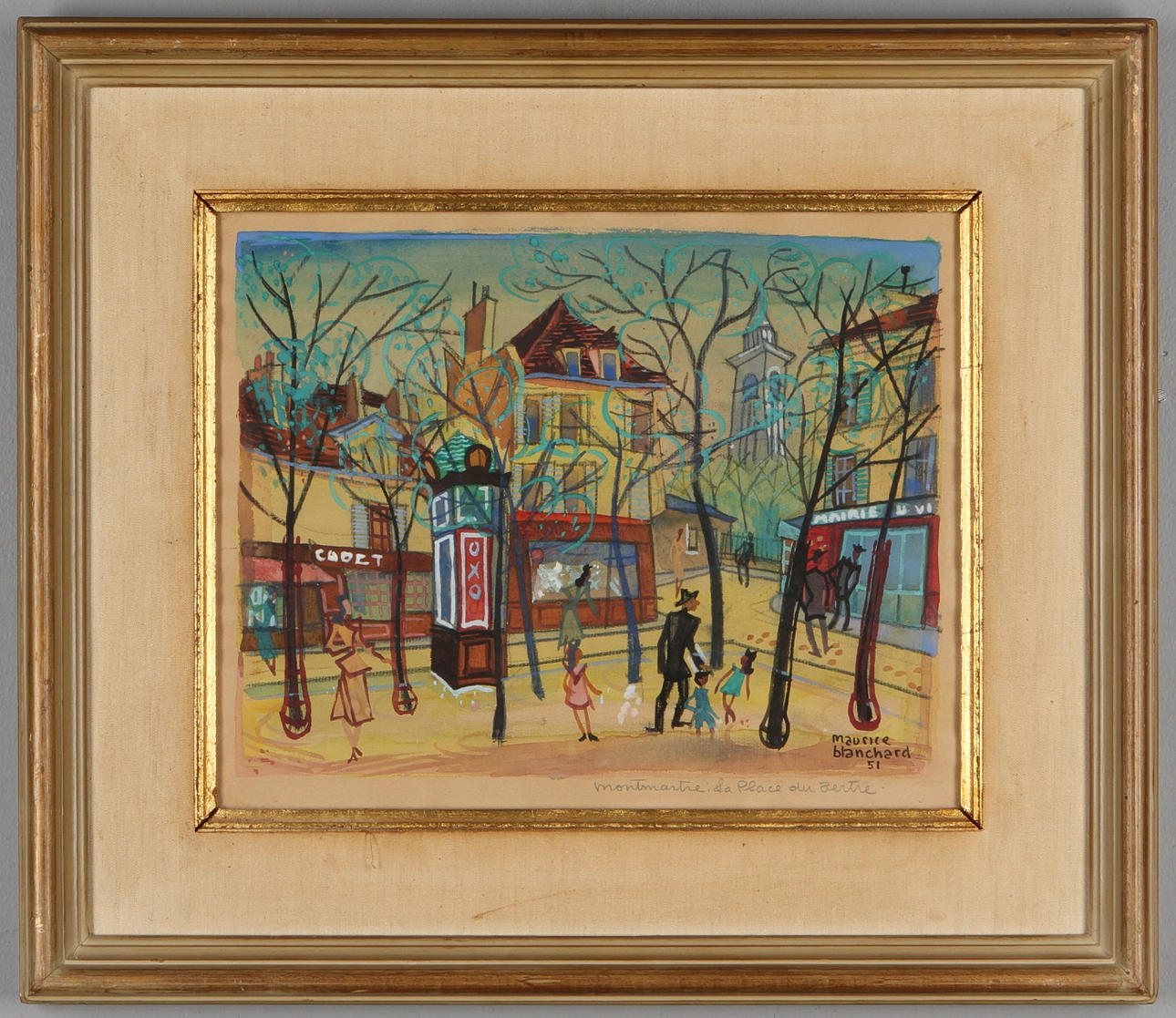 MAURICE BLANCHARD. Montmartre La Place du Tertre, blandteknik, signerad samt daterad 51.