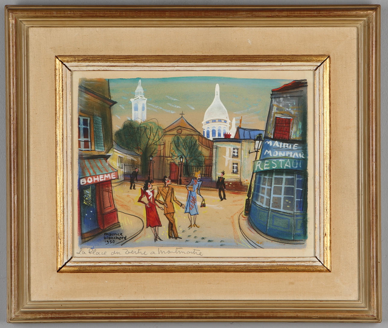 MAURICE BLANCHARD. La place du Tertre a Montmartre, blandteknik, signerad samt daterad 1950.