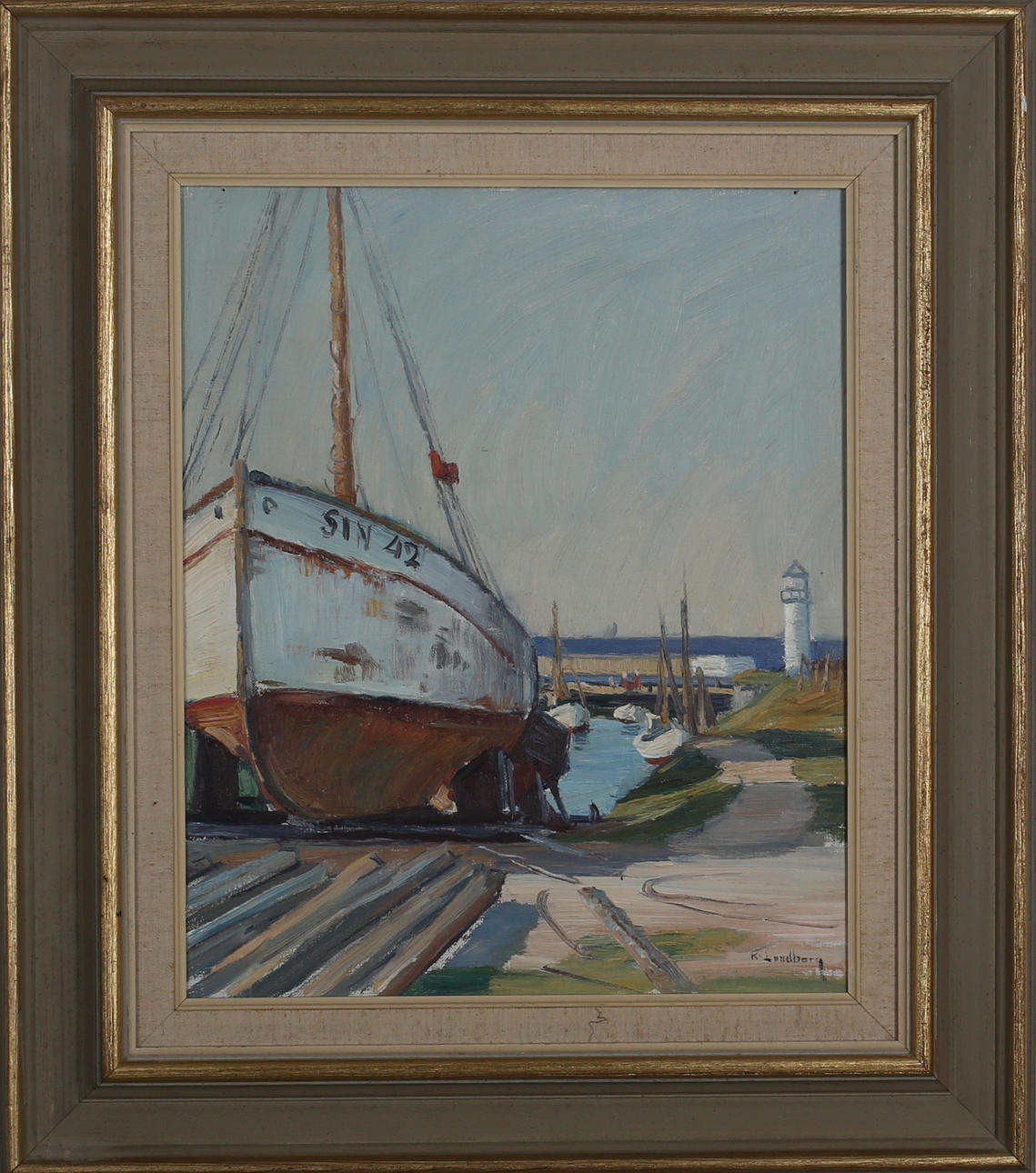 KARL LUNDBORG. Simrishamns hamn. Olja på duk. Signerad K Lundborg.