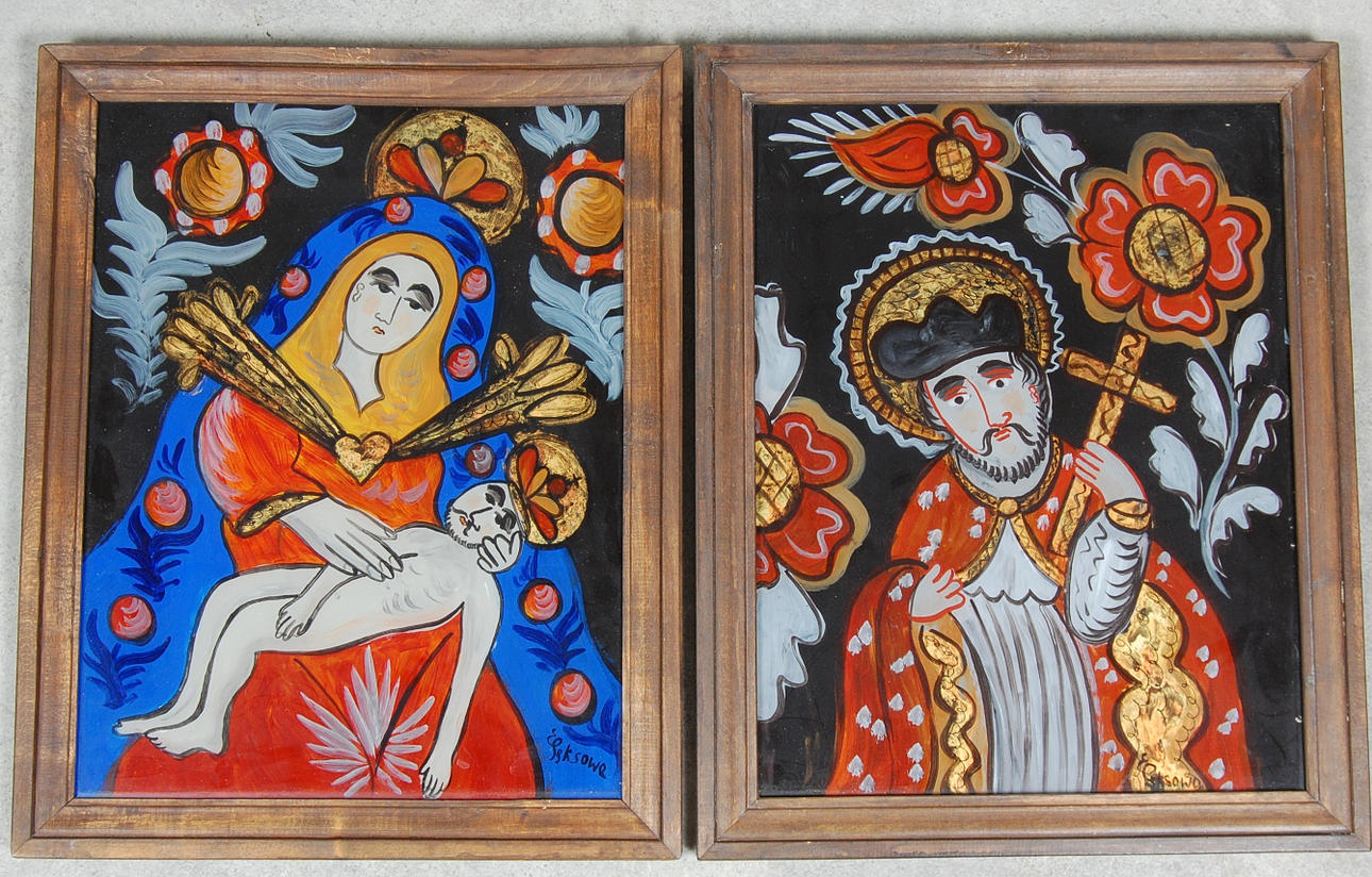 EWELINA PEKSOWA. glasmålningar, 2 st,1900-tal.