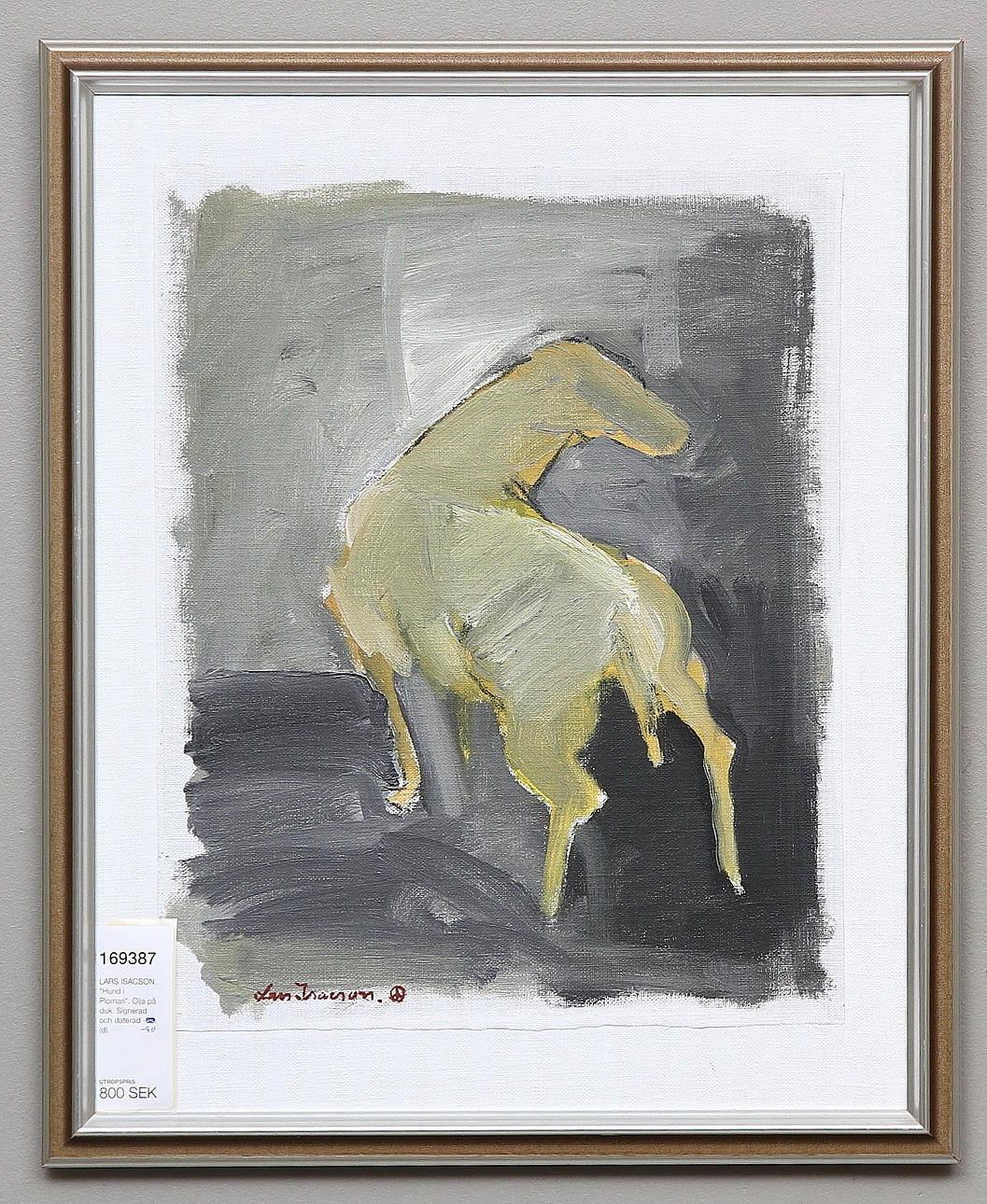 LARS ISACSON. "Hund i Plomari". Olja på duk. Signerad och daterad -90.