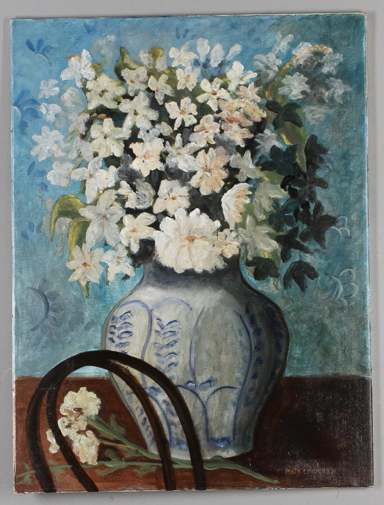 MATS LINDGREN. Blomsterstilleben, olja på duk, signerad.