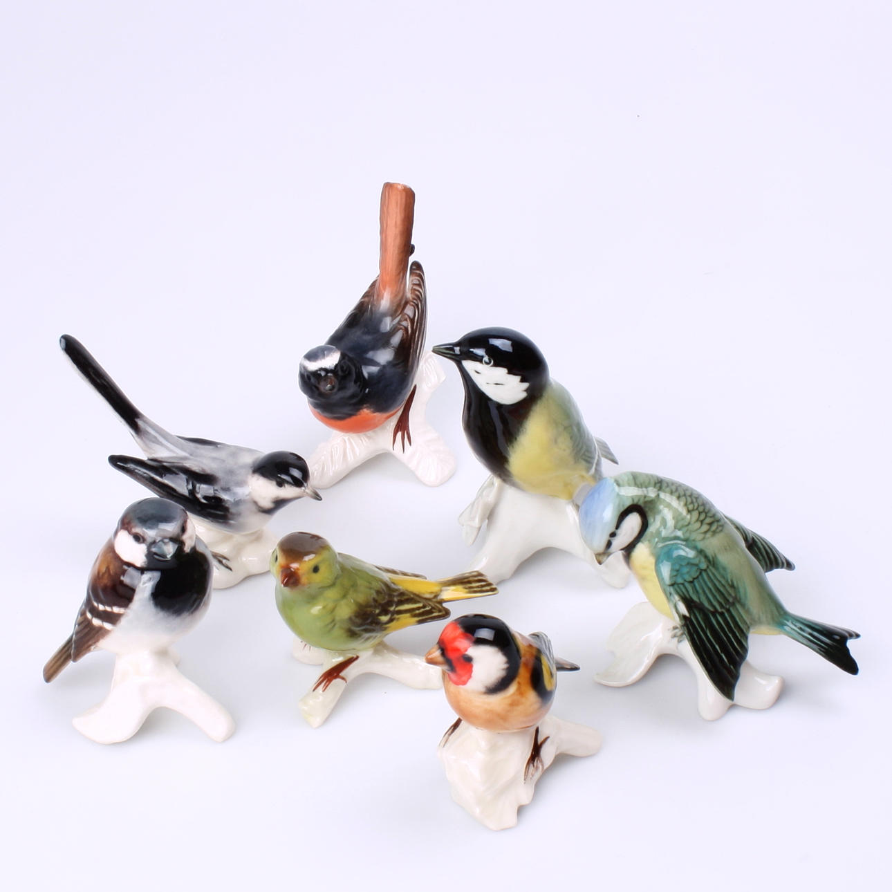 FIGURINER, 7 st, porslin, fåglar, Goebel.