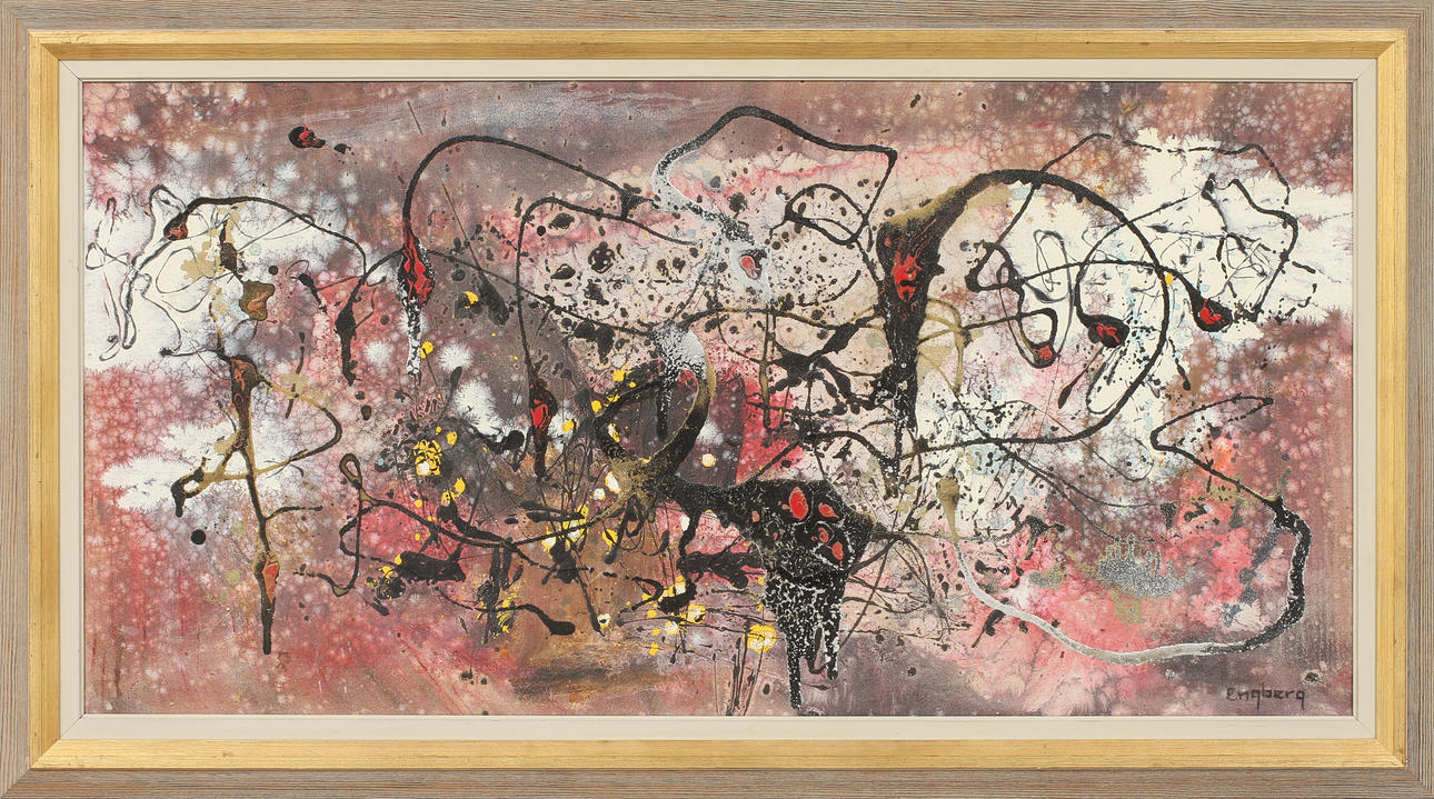 SIXTEN ENGBERG. Komposition, olja på pannå, signerad.