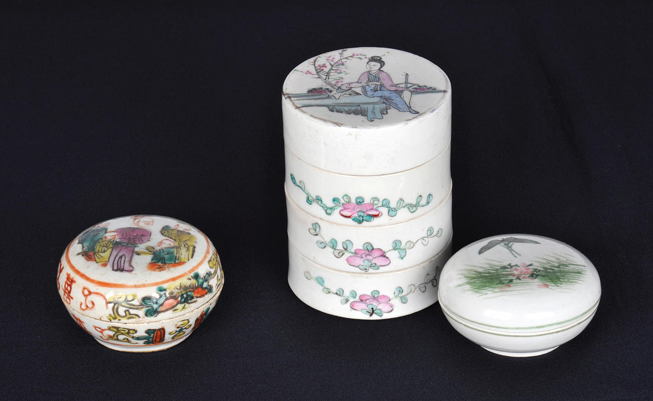 LOT OF THREE LID CANS, one of which can be stacked in 4 pieces.